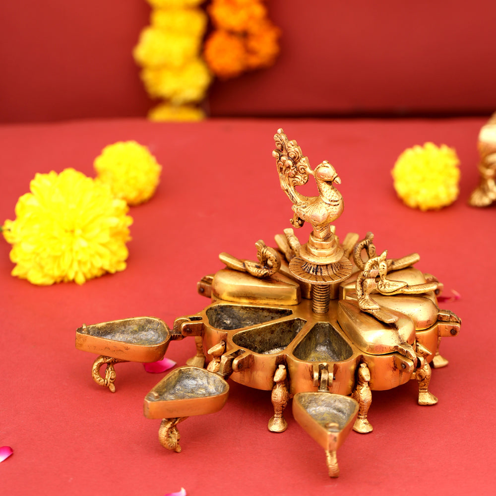 Brass Peacock Kumkum Box (5 Inch)