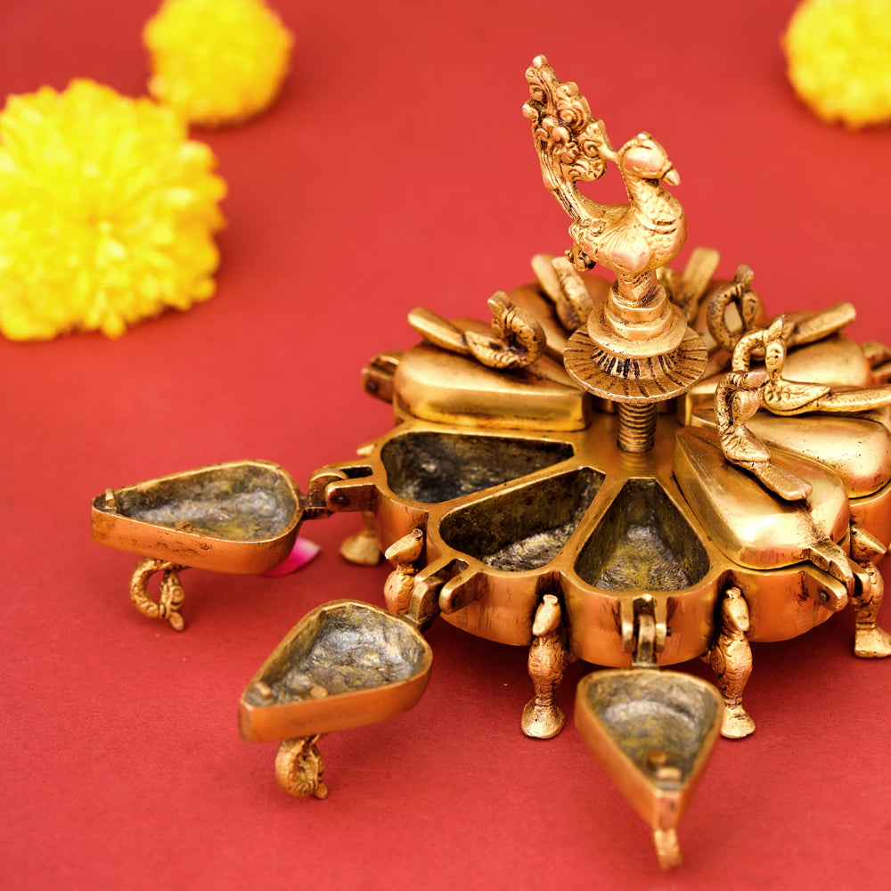 Brass Peacock Kumkum Box (5 Inch)