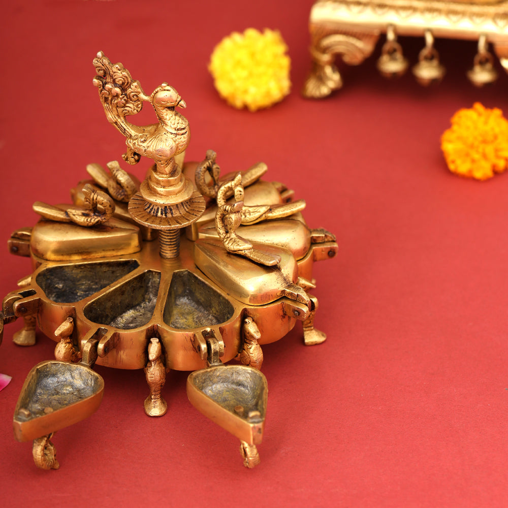 Brass Peacock Kumkum Box (5 Inch)