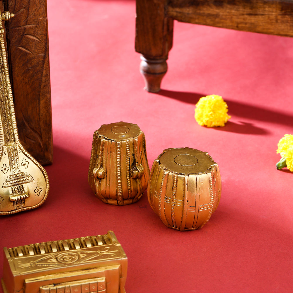 Brass Tabla, Dugi, Sitar And Harmonium Decor Set