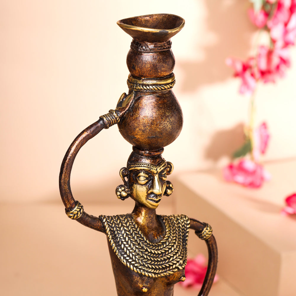 Brass Dhokra Tribal Lady Showpiece (15.5 Inch)