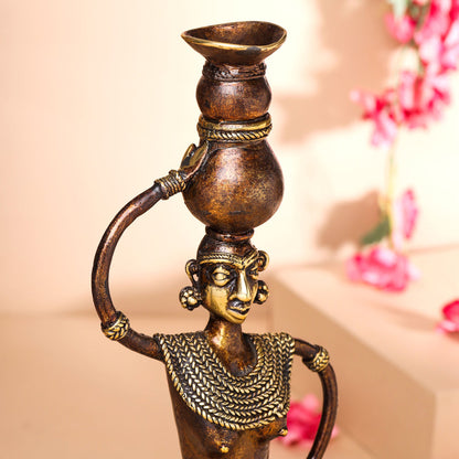 Brass Dhokra Tribal Lady Showpiece (15.5 Inch)