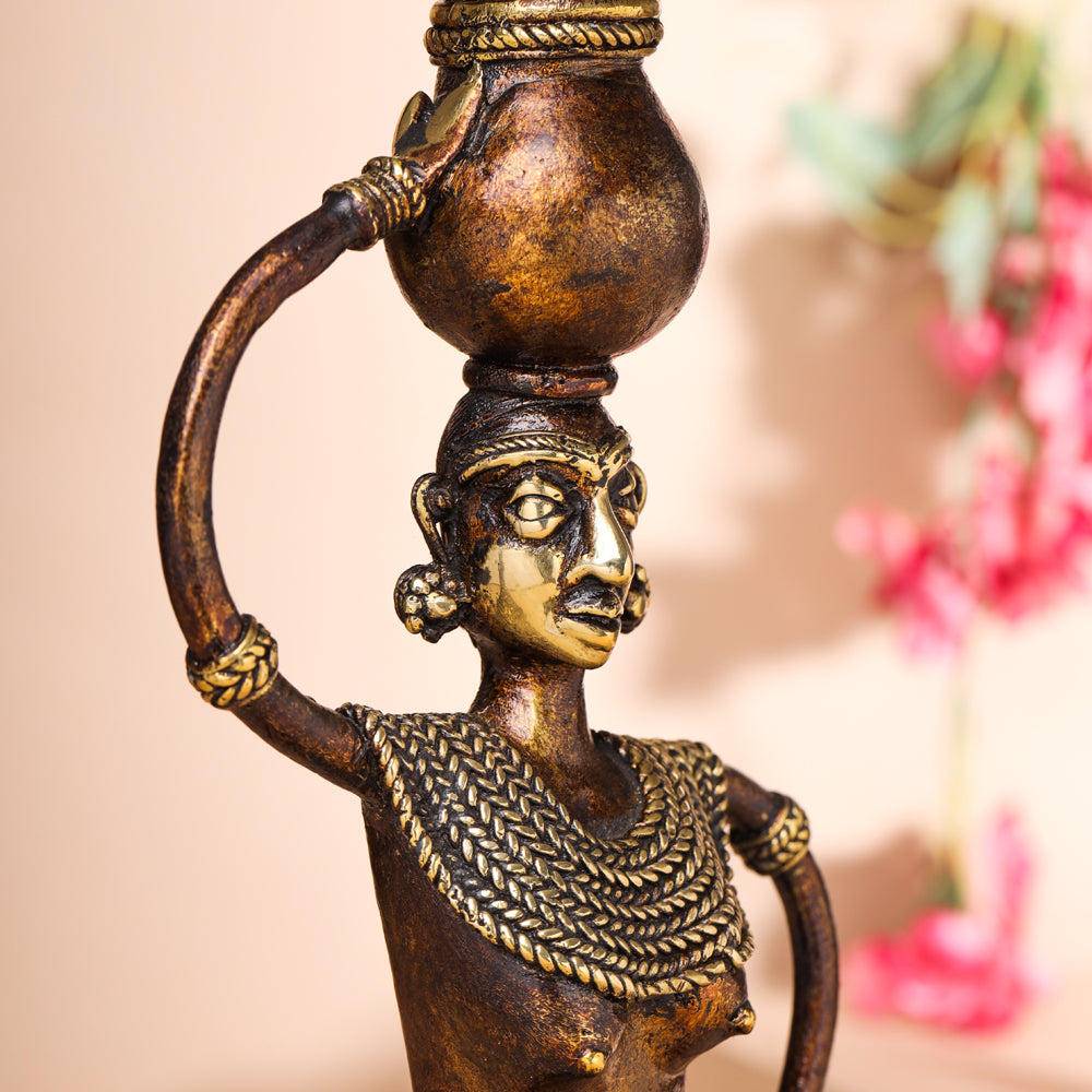 Brass Dhokra Tribal Lady Showpiece (15.5 Inch)