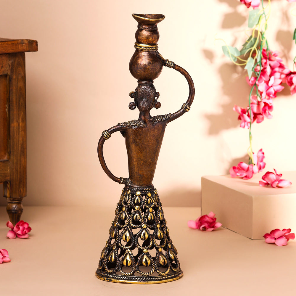 Brass Dhokra Tribal Lady Showpiece (15.5 Inch)