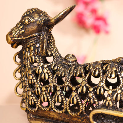 Brass Dhokra Sitting Jali Nandi Idol (6 Inch)