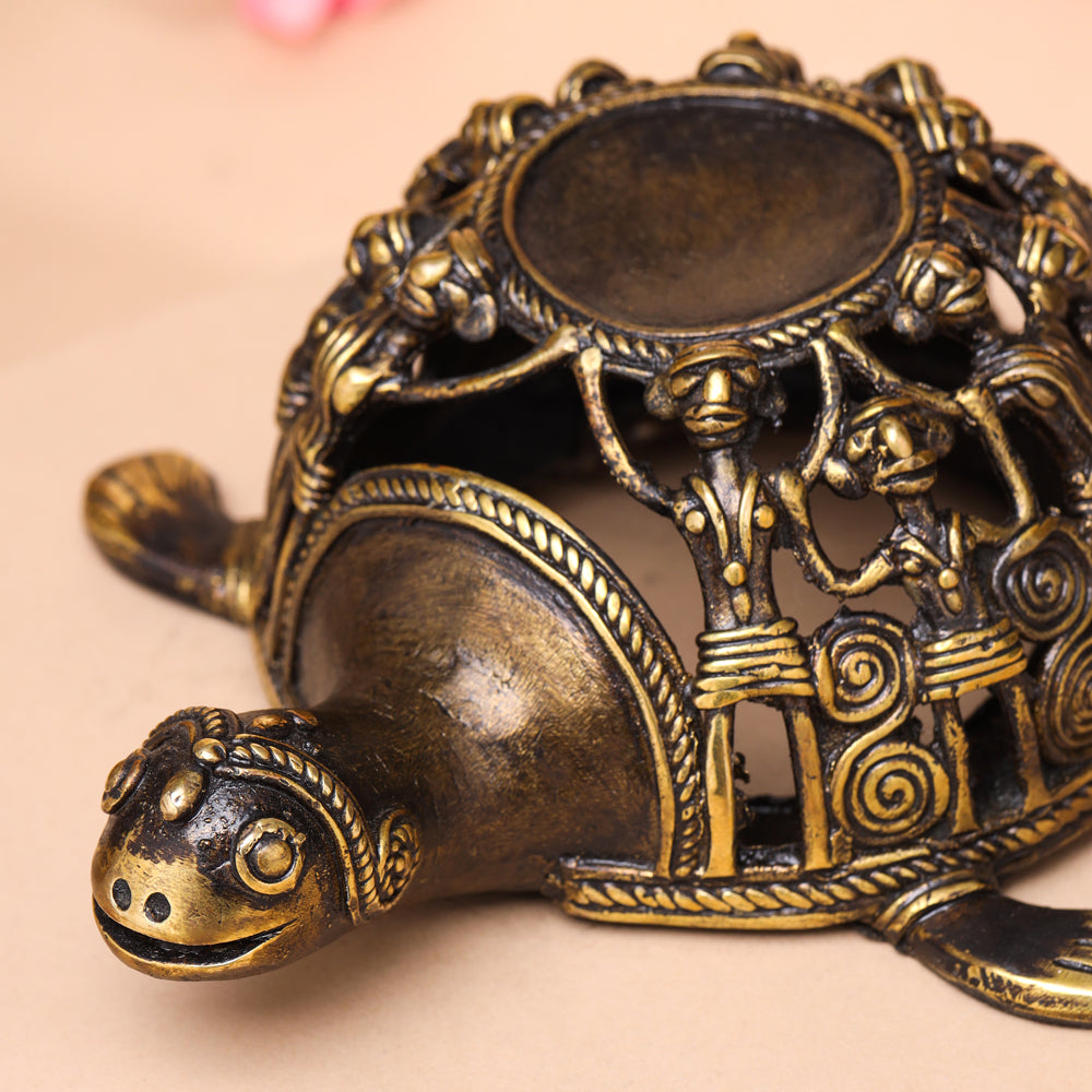 Brass Dhokra Jali Tortoise Candle Holder (3 Inch)
