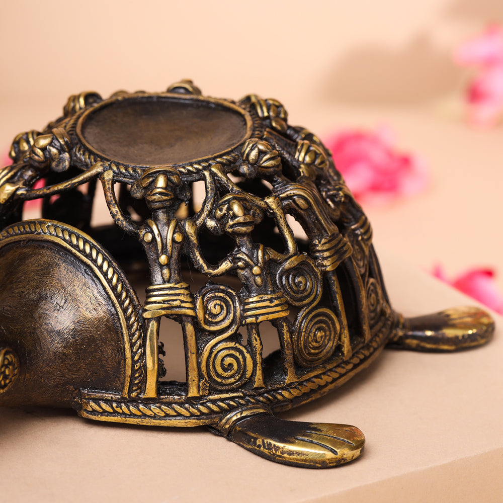 Brass Dhokra Jali Tortoise Candle Holder (3 Inch)