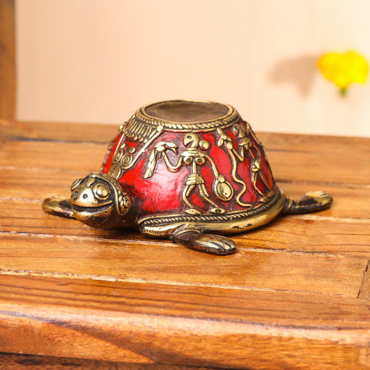 Brass Dhokra Tortoise Candle Holder (3 Inch)