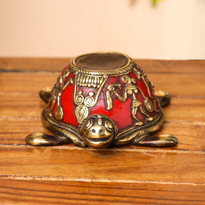 Brass Dhokra Tortoise Candle Holder (3 Inch)