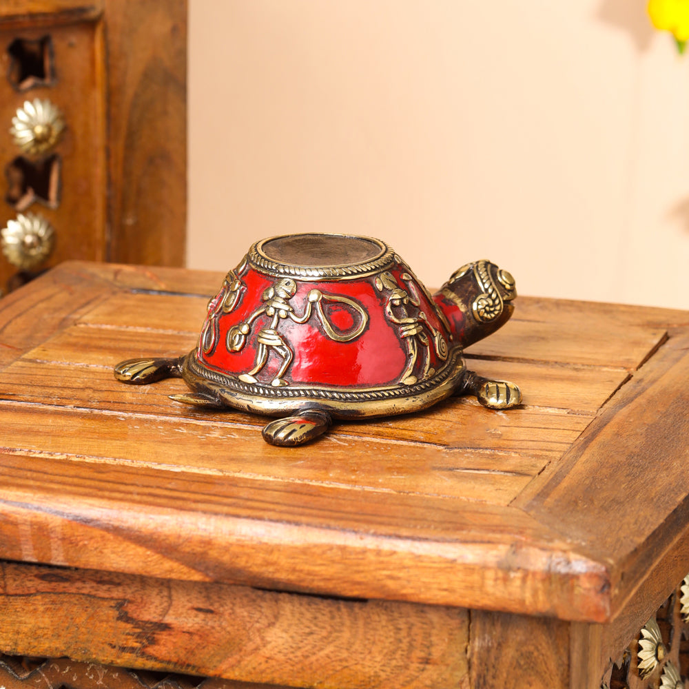 Brass Dhokra Tortoise Candle Holder (3 Inch)