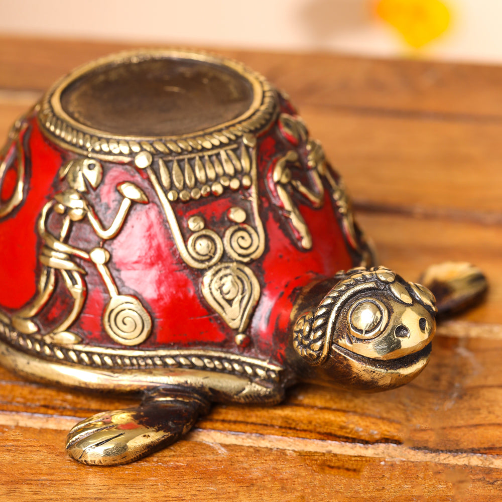 Brass Dhokra Tortoise Candle Holder (3 Inch)