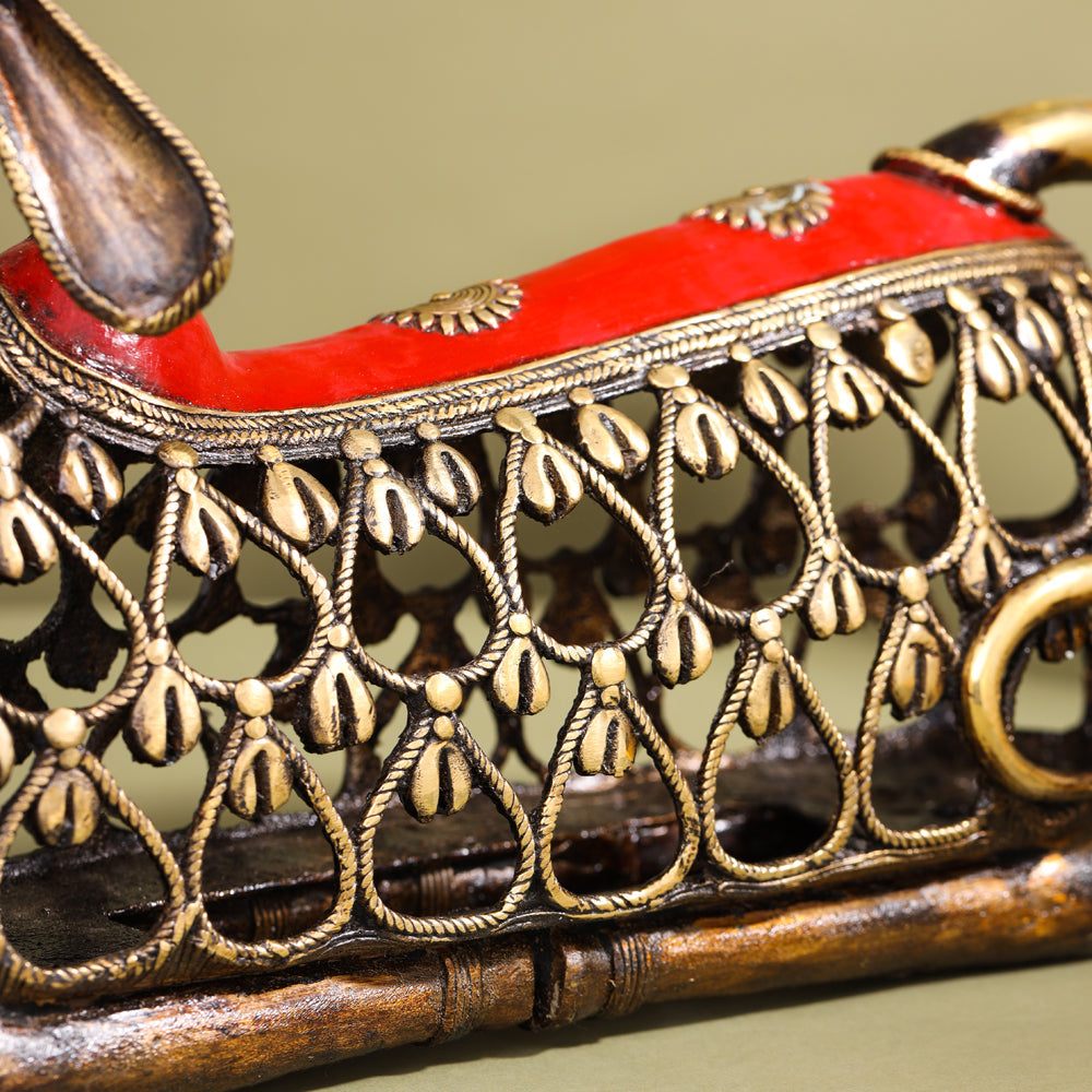 Brass Dhokra Sitting Jali Nandi Idol (10 Inch)