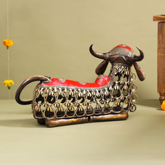 Brass Dhokra Sitting Jali Nandi Idol (10 Inch)