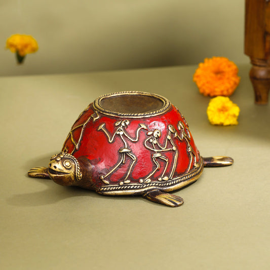 Brass Dhokra Tortoise Candle Holder (2.2 Inch)