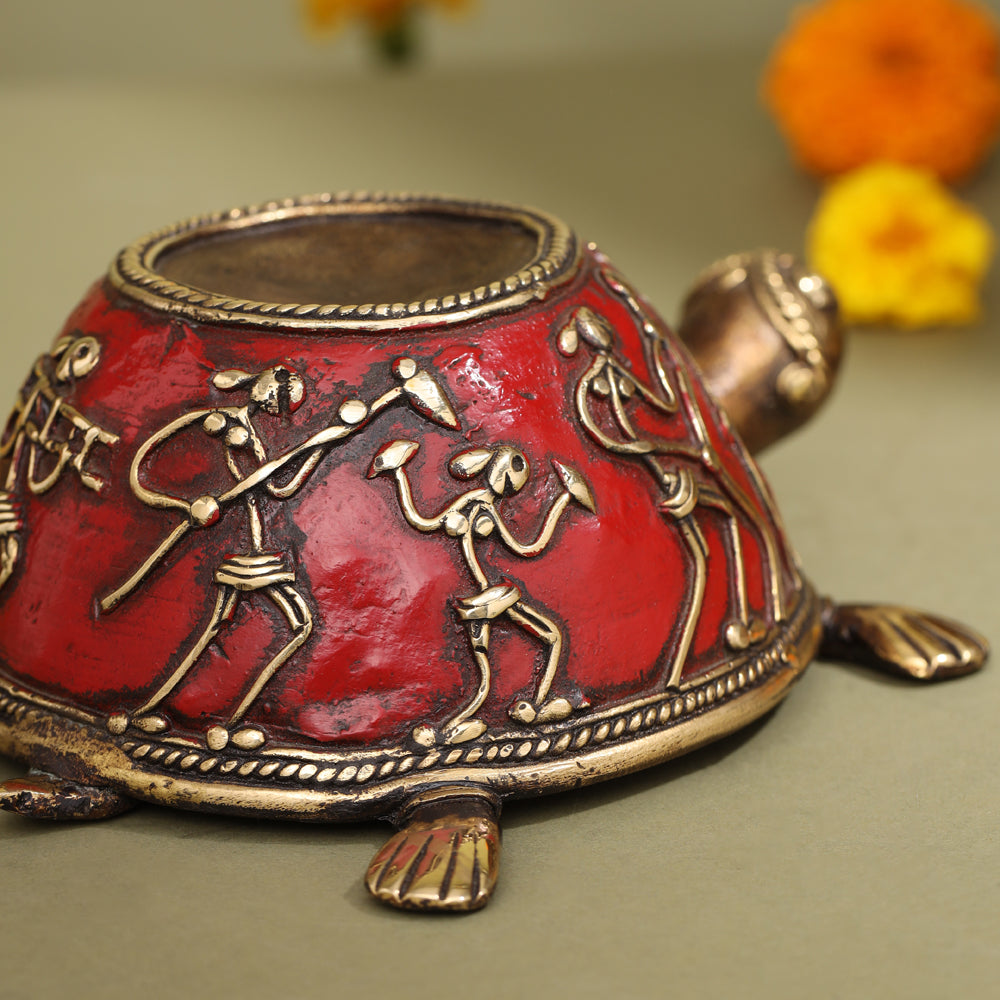 Brass Dhokra Tortoise Candle Holder (2.2 Inch)