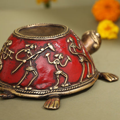 Brass Dhokra Tortoise Candle Holder (2.2 Inch)