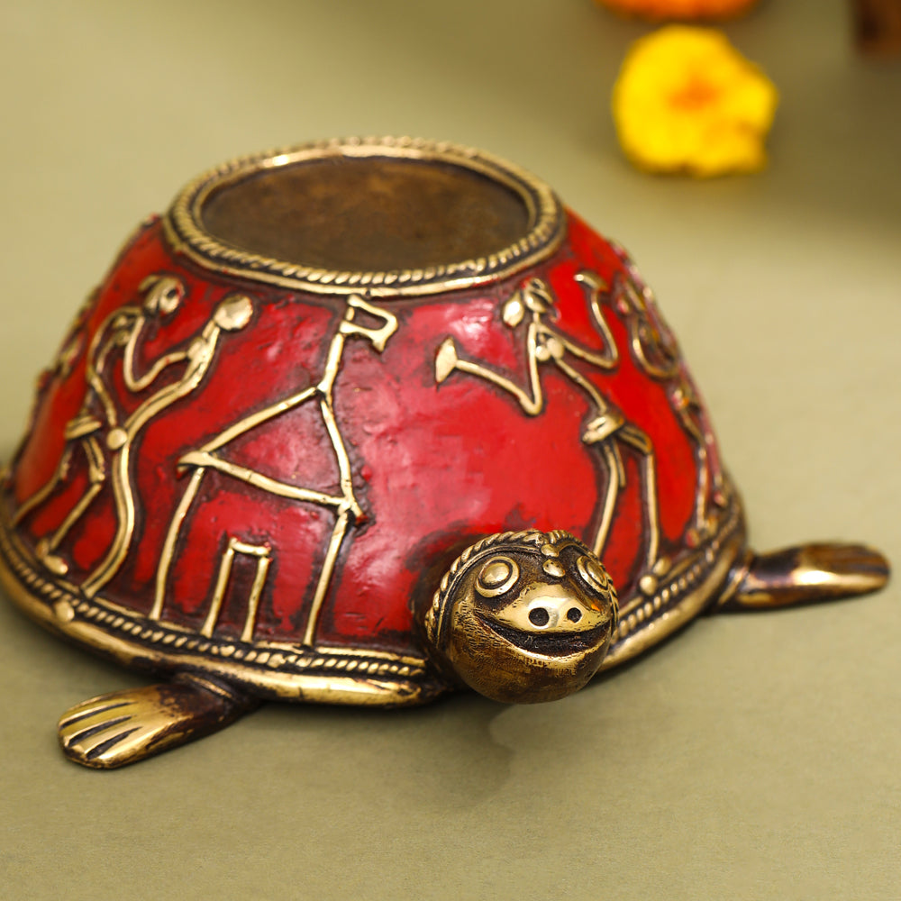 Brass Dhokra Tortoise Candle Holder (2.2 Inch)