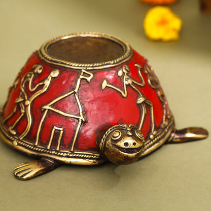 Brass Dhokra Tortoise Candle Holder (2.2 Inch)