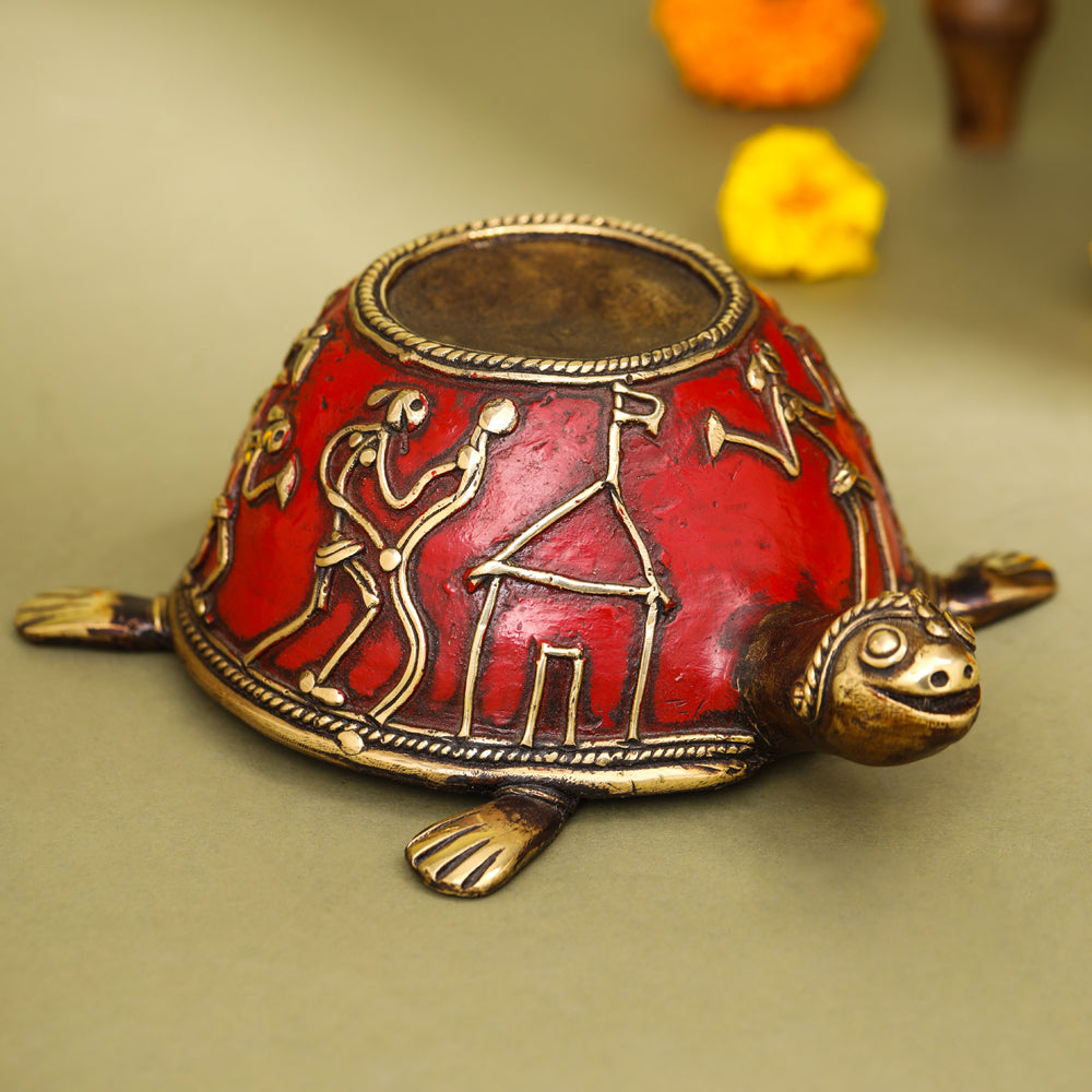 Brass Dhokra Tortoise Candle Holder (2.2 Inch)