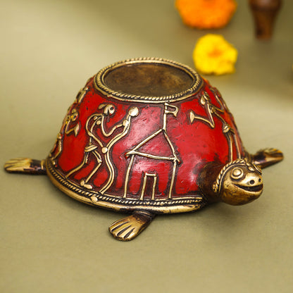 Brass Dhokra Tortoise Candle Holder (2.2 Inch)