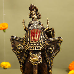 Brass Dhokra Elephant Down Trunk Statue (11.5 Inch)