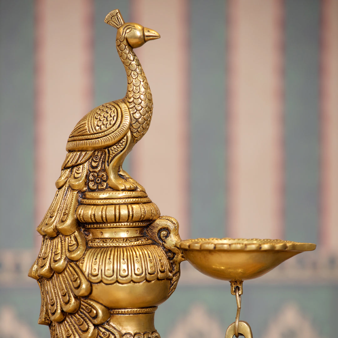 Brass Superfine Majestic Peacock Lamp (19 Inch)