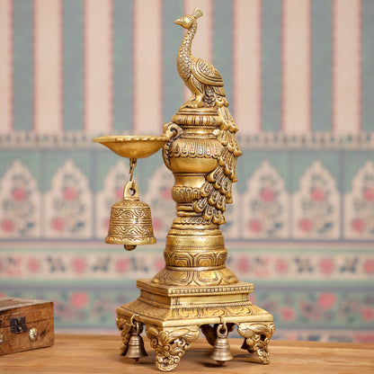 Brass Superfine Majestic Peacock Lamp (19 Inch)