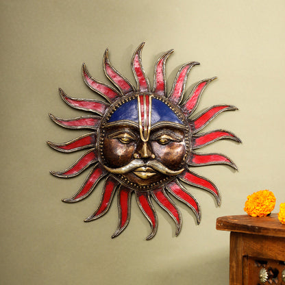 Brass Dhokra Sun Face Wall Hanging (13.5 Inch)