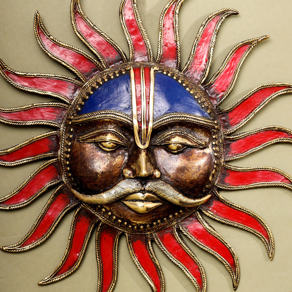 Brass Dhokra Sun Face Wall Hanging (13.5 Inch)