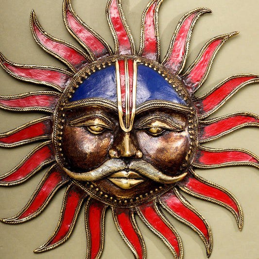 Brass Dhokra Sun Face Wall Hanging (13.5 Inch)