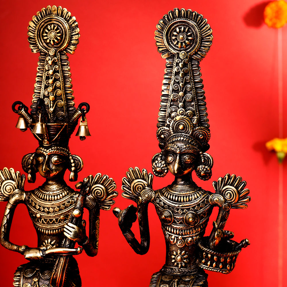 Brass Dhokra Jhitku Mitki Statue (18 Inch)