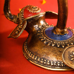 Brass Dhokra Elephant Lotus Candle Holder (11 Inch)