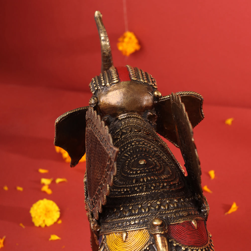 Brass Dhokra Elephant With Wings Statue (12.5 Inch)