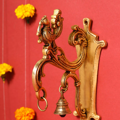 Brass Peacock Wall Mount Bracket With Bell (9 Inch)