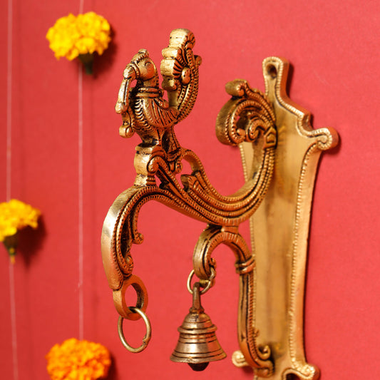 Brass Peacock Wall Mount Bracket With Bell (9 Inch)