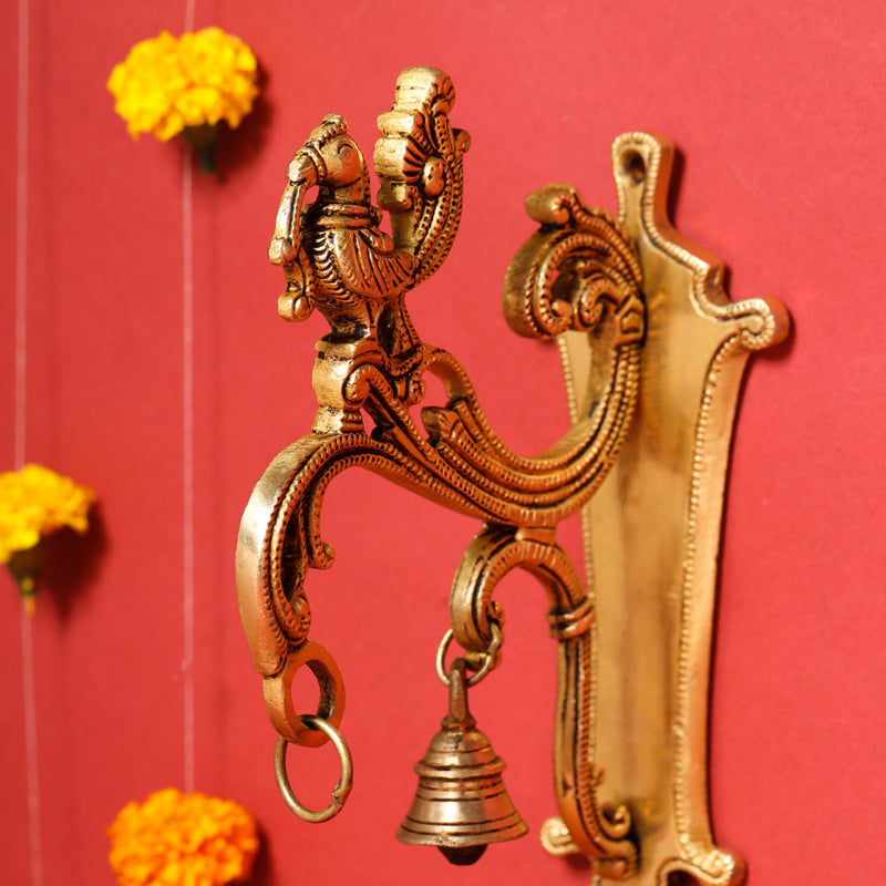 Brass Peacock Wall Mount Bracket With Bell (9 Inch)