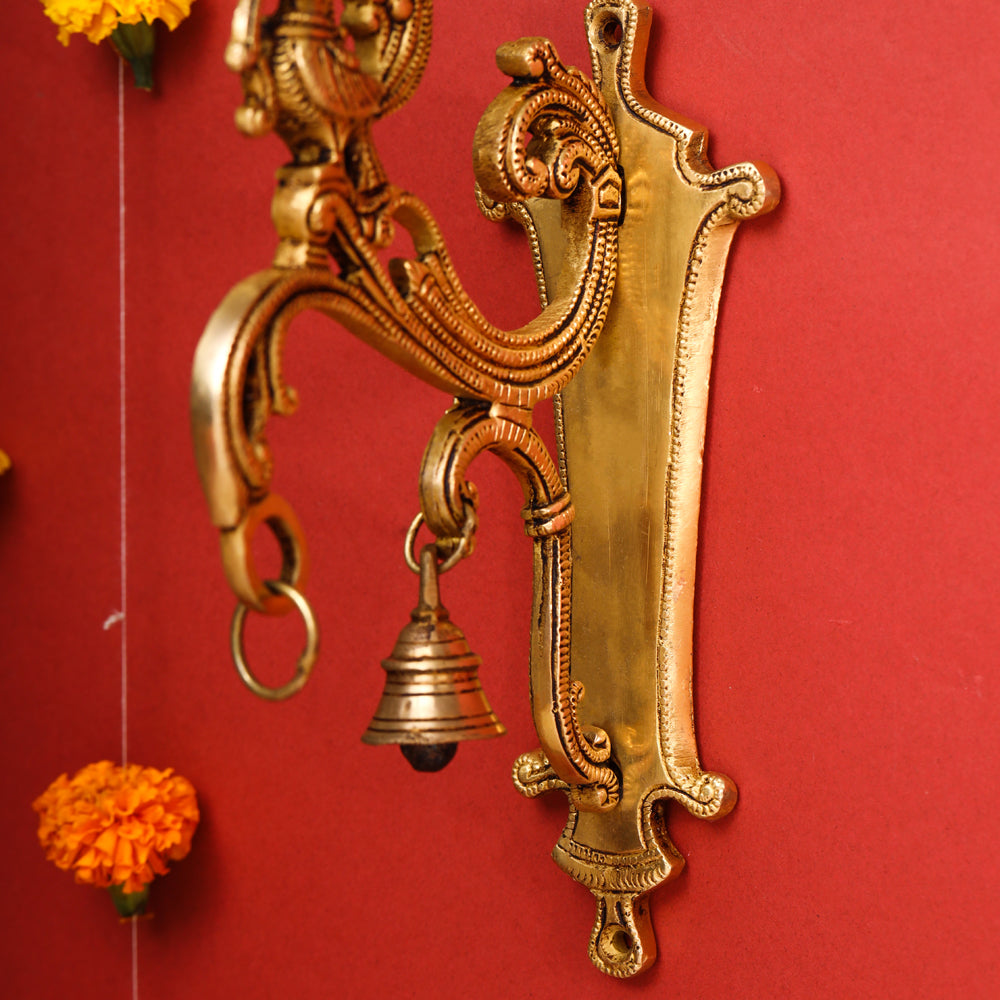 Brass Peacock Wall Mount Bracket With Bell (9 Inch)