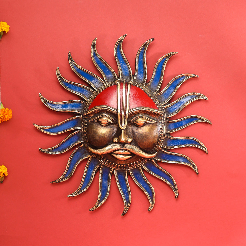 Brass Dhokra Sun Face Wall Hanging (13.5 Inch)