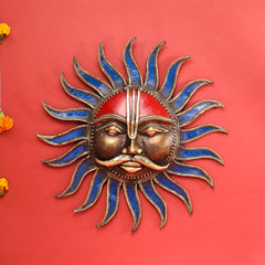Brass Dhokra Sun Face Wall Hanging (13.5 Inch)