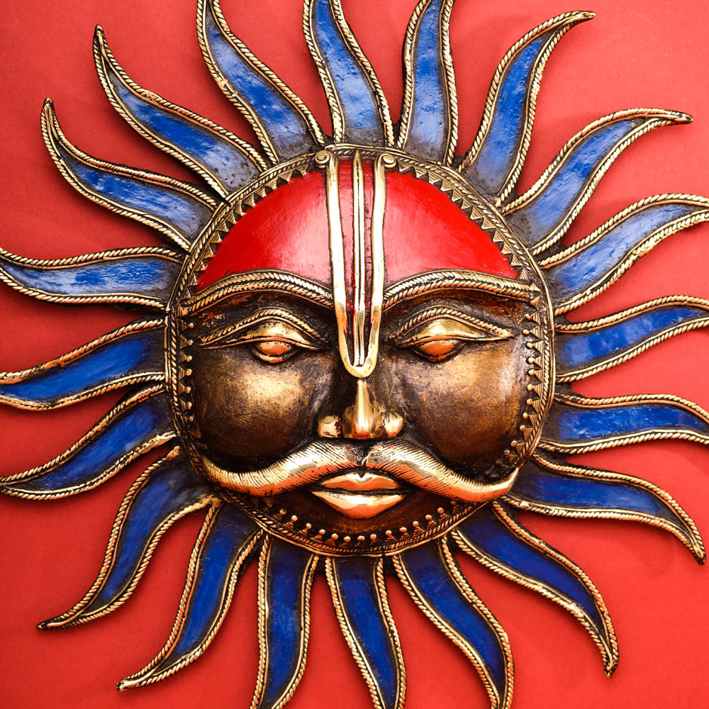 Brass Dhokra Sun Face Wall Hanging (13.5 Inch)