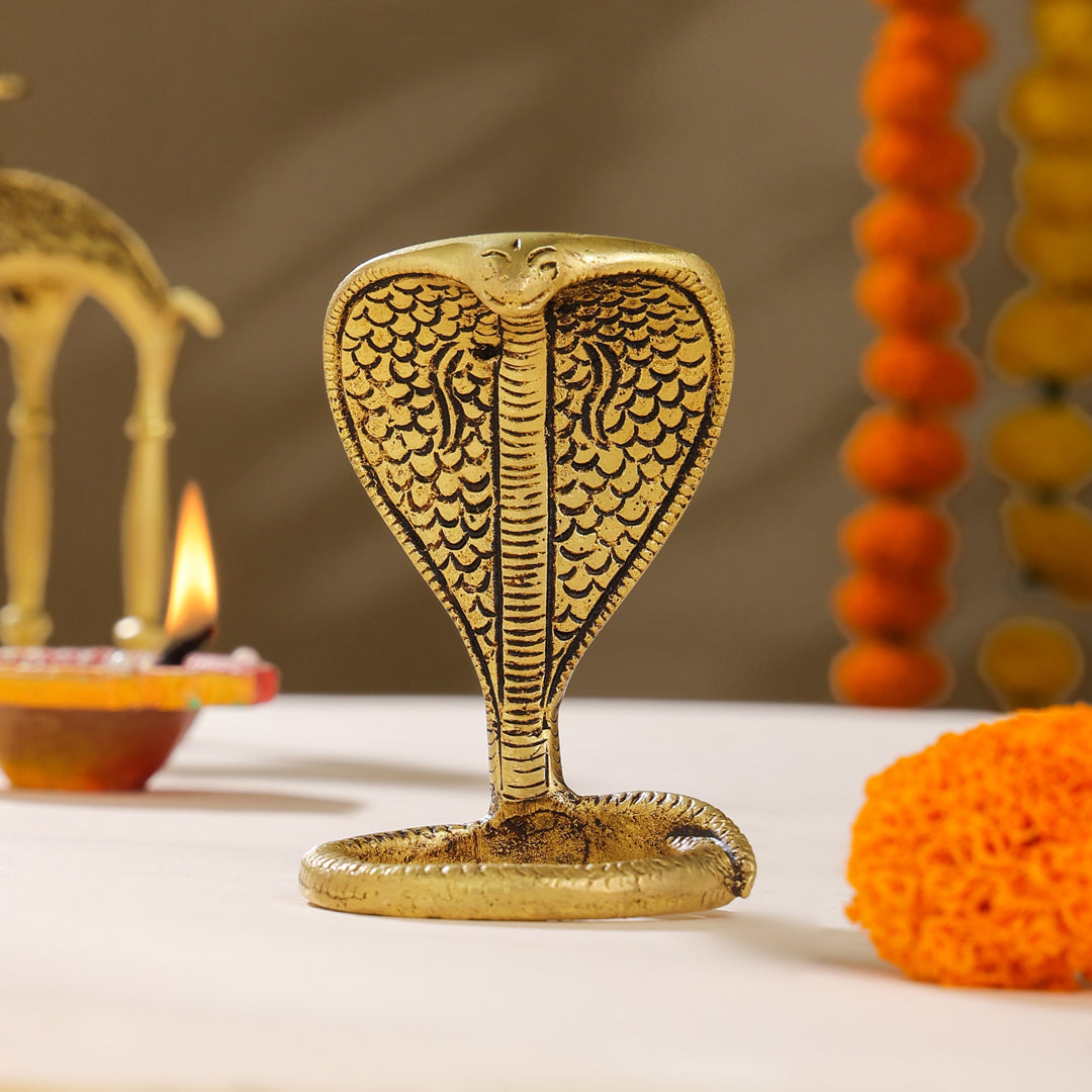 Brass Shivalinga Naaga Figurine (5 Inch)