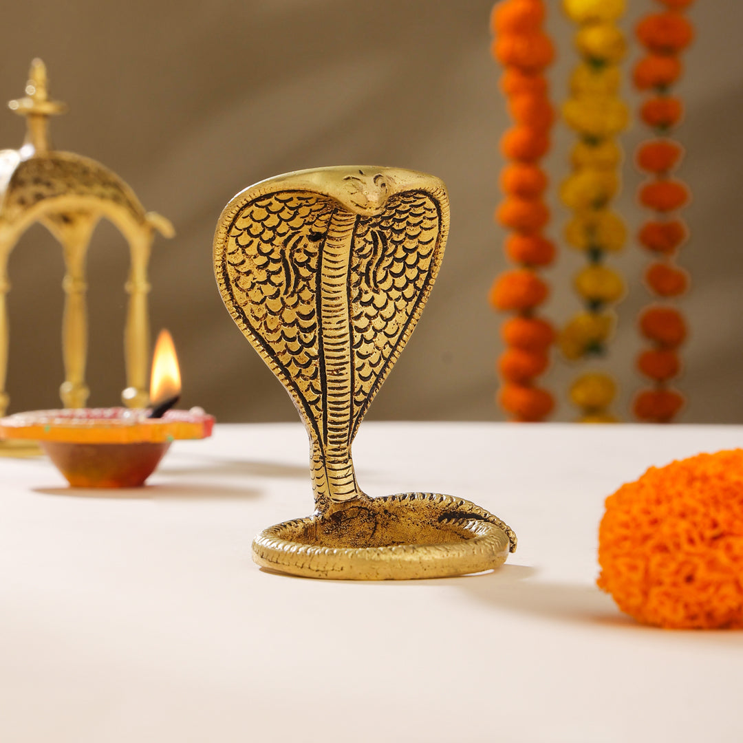 Brass Shivalinga Naaga Figurine (5 Inch)