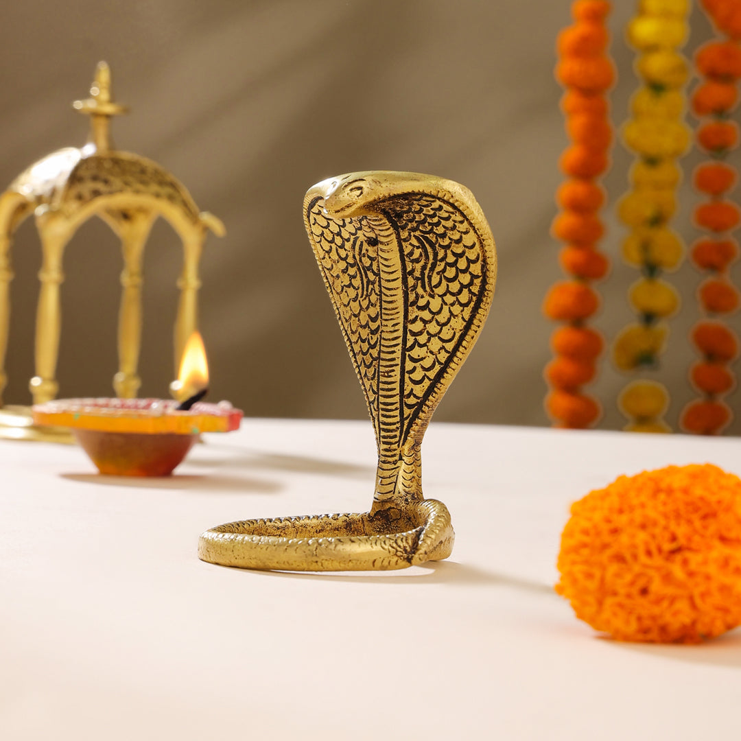 Brass Shivalinga Naaga Figurine (5 Inch)