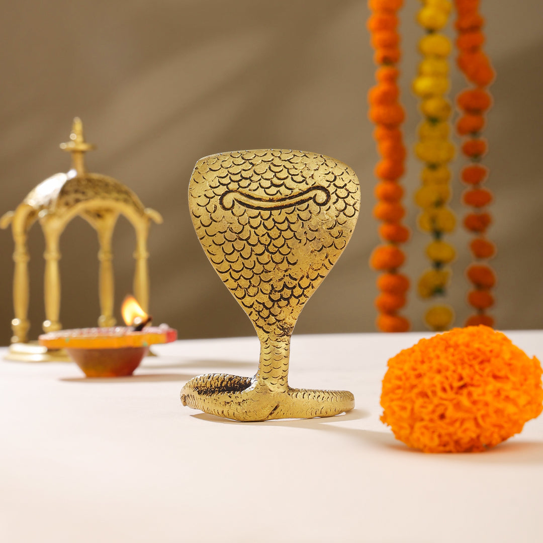 Brass Shivalinga Naaga Figurine (5 Inch)