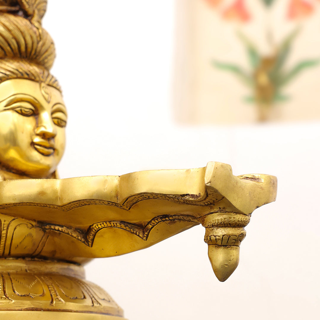 Brass Lord Shiva Mukhalingam with Naga Canopy Shivling Idol (12.5 Inch)