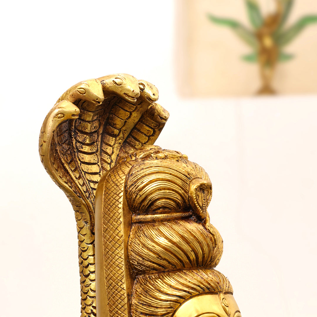 Brass Lord Shiva Mukhalingam with Naga Canopy Shivling Idol (12.5 Inch)