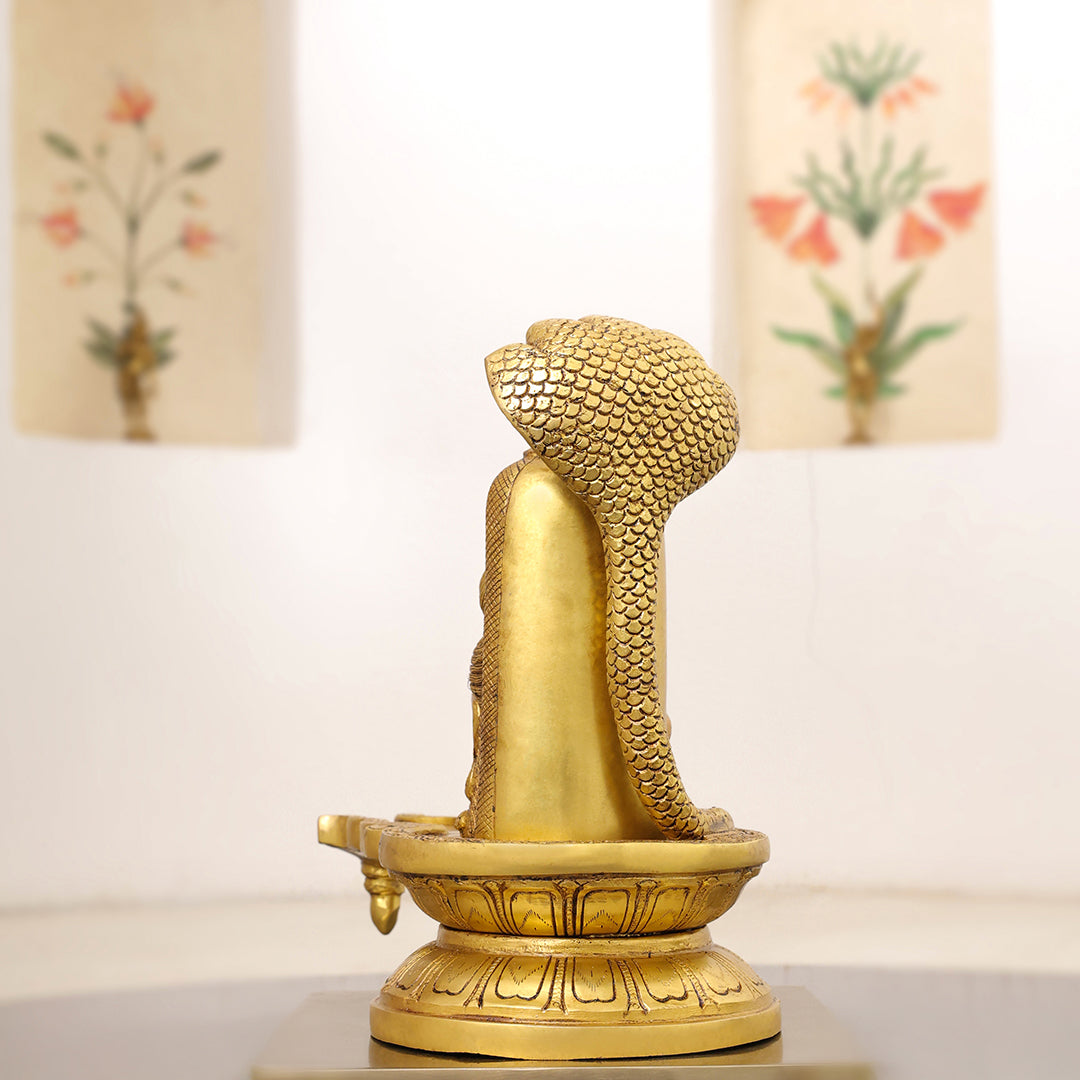 Brass Lord Shiva Mukhalingam with Naga Canopy Shivling Idol (12.5 Inch)