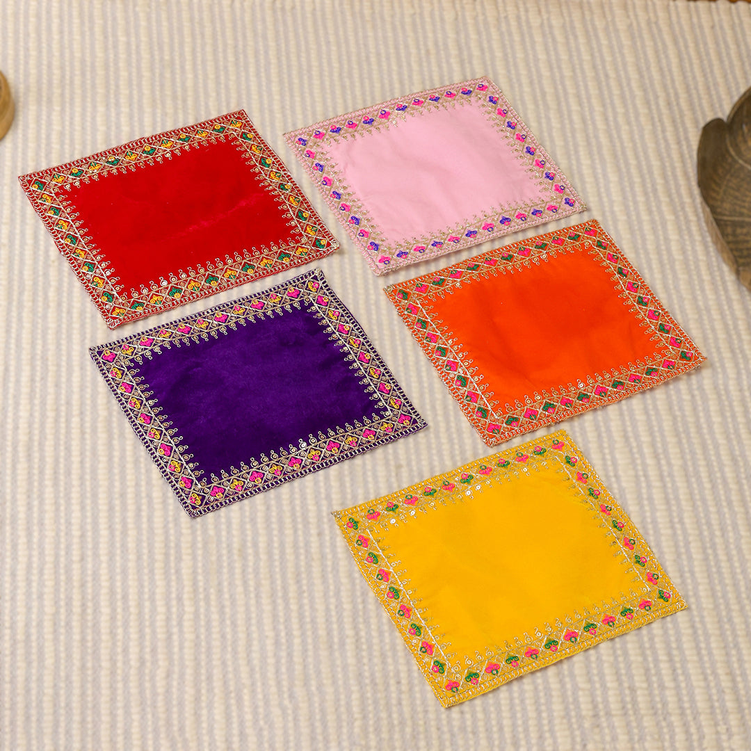 Hand Embroidered  And Sequin Work God Pooja Asana (12 X 10 Inch)