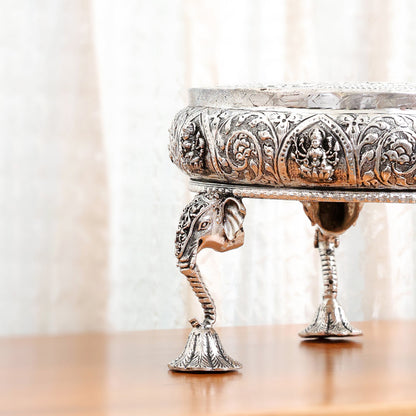 Silver Plated Brass Ashtalakshmi Chowki With Elephant Pillars (6.5 Inch)