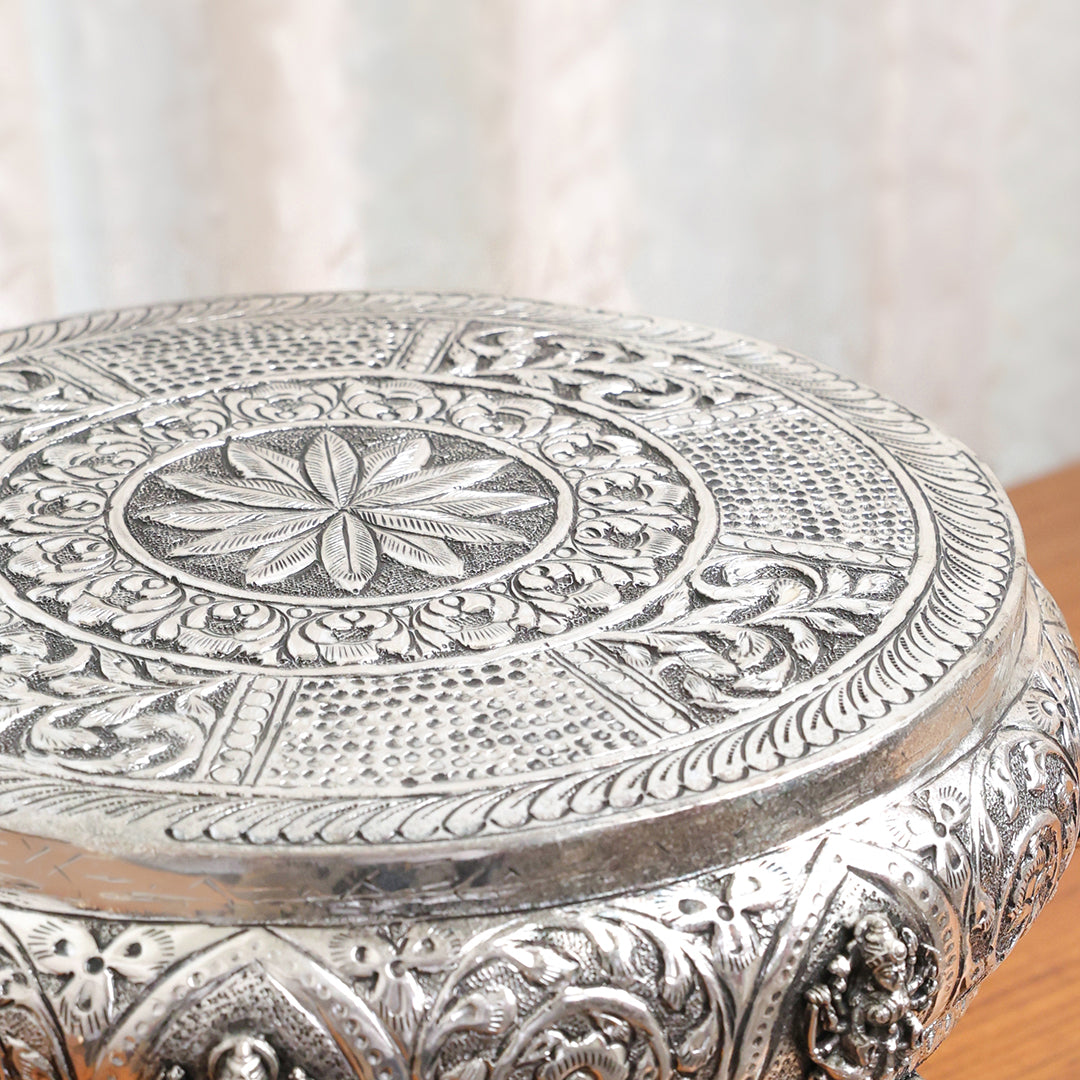 Silver Plated Brass Ashtalakshmi Chowki With Elephant Pillars (6.5 Inch)